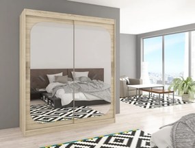 Dulap cu usi glisante si oglinda, 180x215 cm, Arizona, ADRK Furniture (Culoare: Negru)