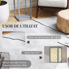 HOMCOM Lampadar Podea 2 în 1, 3 Rafturi, Economisire Spațiu, Soclu E27, 26x26x160 cm, Gri Deschis | Aosom Romania