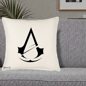 Perna Personalizata Assassin's Creed Minimalist, 40x40 cm, Crem Reliefat, Husa Detasabila, Perna Inclusa, BEKZ®