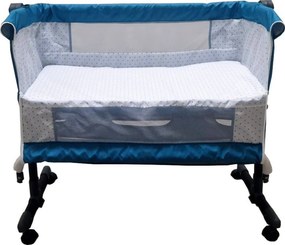 Patut copii transformabil in balansoar bebe Baby Care™ Co-Sleeper, Cu plasa insecte si cosulet depozitare, Design modern, 4 roti cu frana, Dimensiuni