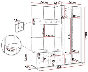 Mobilier hol Tovenaz XII (Alb + albastru) (cu oglindă). 1104805