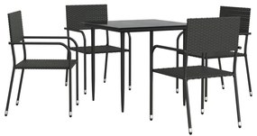 3203273 vidaXL Set mobilier de grădină, 5 piese, negru, poliratan și oțel