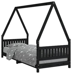 834497 vidaXL Cadru de pat pentru copii, negru, 80x200 cm, lemn masiv de pin