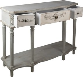 Consolă shabby chic din lemn, 3 sertare, finisaj gri antichizat, 120 cm, „Jacinthe"
