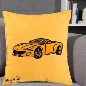 Perna Personalizata Masina Cabriolet Galbena Grafic, 40x40 cm, Galben, Husa Detasabila, Perna Inclusa, BEKZ®