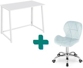 Set pentru birou – birou pliabil ZARIMO 80×40 cm, alb + scaun de birou AVOLA VELVET albastru deschis