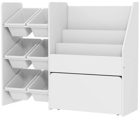 AIYAPLAY Mobilier depozitare copii depozitare jucării copii 6 cutii detașabile și cutie mare pe roți 100 x 30 x 80 cm alb | Aosom Romania