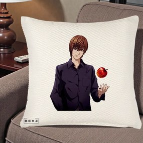Perna Personalizata Death Note Light Yagami cu Mar, 40x40 cm, Crem Reliefat, Husa Detasabila, Perna Inclusa, BEKZ®