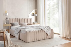 Pat tapițat Nicole 140x200 cu ladă depozitare - velur bej Velluto 2