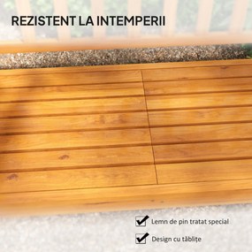 Outsunny Bancă de Grădină pentru 2-3 Persoane din Lemn de Pin, Bancă de Exterior cu Măsuță Rabatabilă și Brațe, pentru Balcon și Terasă, 153x56x91 cm, Maro Deschis | Aosom Romania