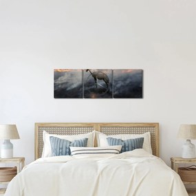 Tablou cu capră de munte în foc (cu ceas) (90x30 cm)