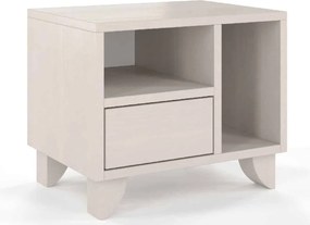 Noptieră lemn masiv TerraCraft 1 Sertar 2 Rafturi Pin, 45 × 35 × 39 cm - Alb Pur
