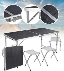 Masă de camping pliabilă cu scaune - set pentru drumeții pentru 4 persoane Negru