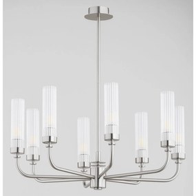 Candelabru 8 brate, otel nickel, sticla canelata PRESTON 5084