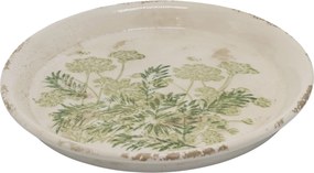 Farfurie pentru ghiveci din ceramică cu imprimeu floral verde, finisaj antichizat, H2,5/D23,5 cm, „Laval”