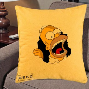 Perna Personalizata Homer Simpson Surpriza, 40x40 cm, Galben, Husa Detasabila, Perna Inclusa, BEKZ®