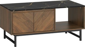 HOMCOM Masă de cafea, masă de living, blat efect marmură, 2 uși și 2 nișe deschise, 100 x 50,8 x 45,7 cm, nuc | Aosom Romania