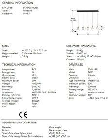 Lustra LED dimabila design modern Corina 5L negru/cupru