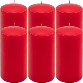 Set de lumânări pilon, 15 cm, Ø 7,5 cm, roșu, 6 bucăți