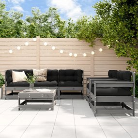 3185817 vidaXL Set mobilier relaxare grădină&perne 6 piese gri lemn masiv pin