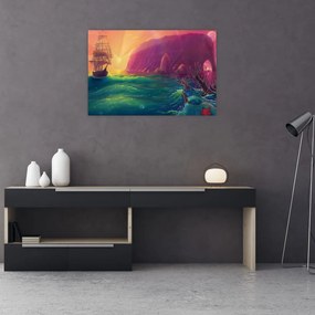 Tablou - Pictură în ulei, călătorie într-un țărăm fantastic (90x60 cm)