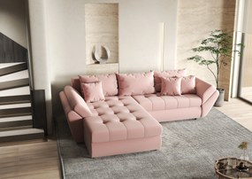 Colțar extensibil dumonde cu ladă de depozitare si sezut confortabil din spuma high-density, Loana Royal Pink 270x185 cm