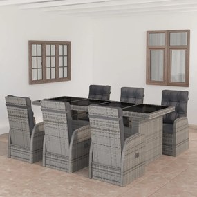 3059344 vidaXL Set mobilier de grădină cu perne, 7 piese, gri, poliratan