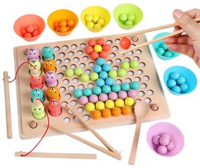 Jucărie Montessori din lemn 2 în 1, puzzle cu pescuit și minge