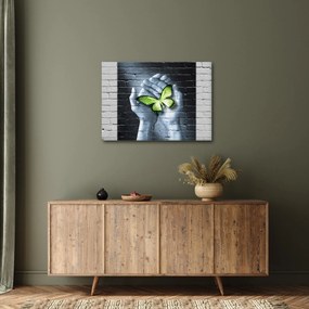 Tablou - Fluture verde în perete (70x50 cm)