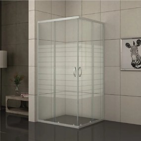 Cabina de dus patrata Inter Ceramic cu usi glisante 90x90 cm crom - transparent cu linii albe