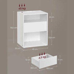 Noptieră LUCIANO cu funcție de încărcare, 35x45x58,3 cm, alb Vasagle