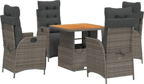 vidaXL Set mobilier de grădină cu perne, 5 piese, gri, poliratan