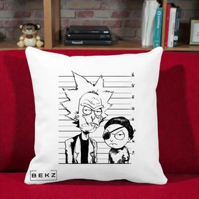 Perna Personalizata Rick si Morty Dosar, 40x40 cm, Alba Mata, Husa Detasabila, Perna Inclusa, BEKZ®
