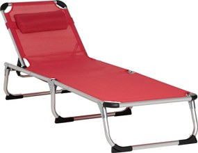 Outsunny șezlong pliabil de grădină cu pernă pentru cap, șezlong cu spătar reglabil în 4 trepte, pat de camping, suport până la 120 kg, pentru exterior/park/grădină, roșu | Aosom Romania