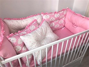 Set de 6 bucati aparatori protectii laterale patut Deseda Roz-Norisori roz-Stelute roz pe alb