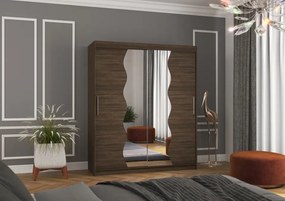 Dulap cu usi glisante si oglinda 180x215 cm, Kansas, ADRK Furniture (Culoare: Ciocolata)