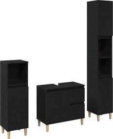 vidaXL Set de mobilier pentru baie Pe perete cu ușă 3 pcs Stejar Negru
