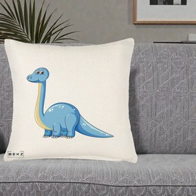 Perna Personalizata Brontosaur Albastru, 40x40 cm, Crem Reliefat, Husa Detasabila, Perna Inclusa, BEKZ®