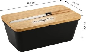 Cutie pentru paine cu taietor si cutit 3-in-1 Kesper 58481, bambus, negru