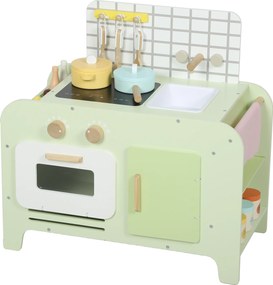 AIYAPLAY Set de Bucătărie de Jucărie din Lemn pentru Copii de 3+ Ani cu 15 Accesorii, Verde | Aosom Romania