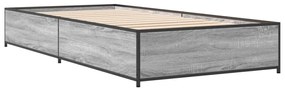 845119 vidaXL Cadru de pat, gri sonoma, 90x190 cm, lemn prelucrat și metal