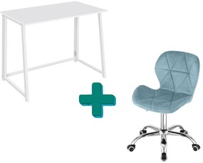 Set pentru birou – birou pliabil ZARIMO 80×40 cm, alb + scaun de birou AVOLA VELVET albastru deschis