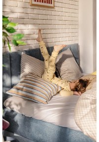 Pat matrimonial albastru tapițat cu spațiu de depozitare cu somieră 180x200 cm Thessa Bold Line – Bonami Selection