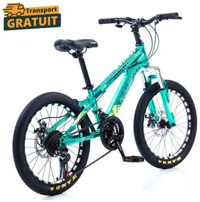 Bicicletă Caraiman, roți 20 sau 24 inch, cadru oțel, frâne pe disc, turcoaz