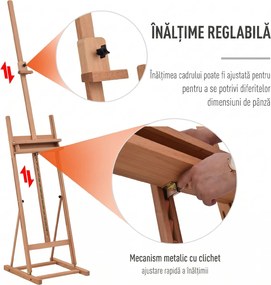 Vinsetto Sevalet Pictura Mare din Lemn de Fag, Sevalet  pentru Desen Reglabil cu Compartiment Depozitare, 53x50.5x171-230cm | Aosom Romania