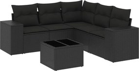 vidaXL Set mobilier de grădină cu perne, 6 piese, negru, poliratan