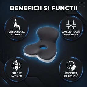 Perna ortopedica 2-in-1 sezut si suport lombar, forma L, memory foam, Gri Inchis