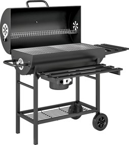 Outsunny Grătar pe cărbuni din oțel BBQ Smoker cu capac mânere termometru roți mobil 114 x 65 x 95 cm | Aosom Romania