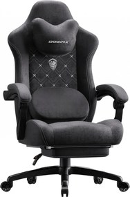 DOWINX Scaun gaming, ergonomic, Incalzire si Masaj cu Role in perna lombara, Șezut cu Arcuri Metalice și Spumă, rabatabil 90°-135°, Suport picioare, rezistent 150 kg, material textil, Negru