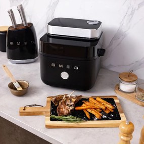 Friteuza cu aer cald Smeg Collezione AFC01BLMAU, 1450 W, 7,3 l, 40-200°C, 7 programe, Мod dublu, Цomandă tactilа, Timer, LED, negru
